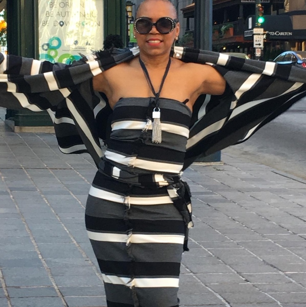 Black and White Striped Knit Jacket and Dress